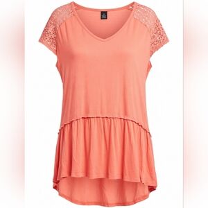 Coral Lace Sleeve Women's Top